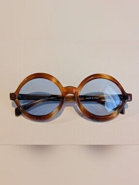 Vintage 1960's MOD Oval Tortoise Shell Blue Lense Sunglasses Made In Italy WOW!